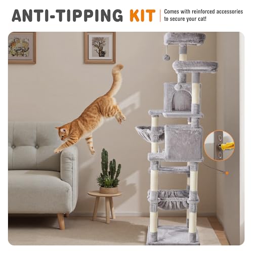 Tall 71 inch Cat Tree Tower with Scratching Posts (Light Grey / 71×21.3×17.3IN)