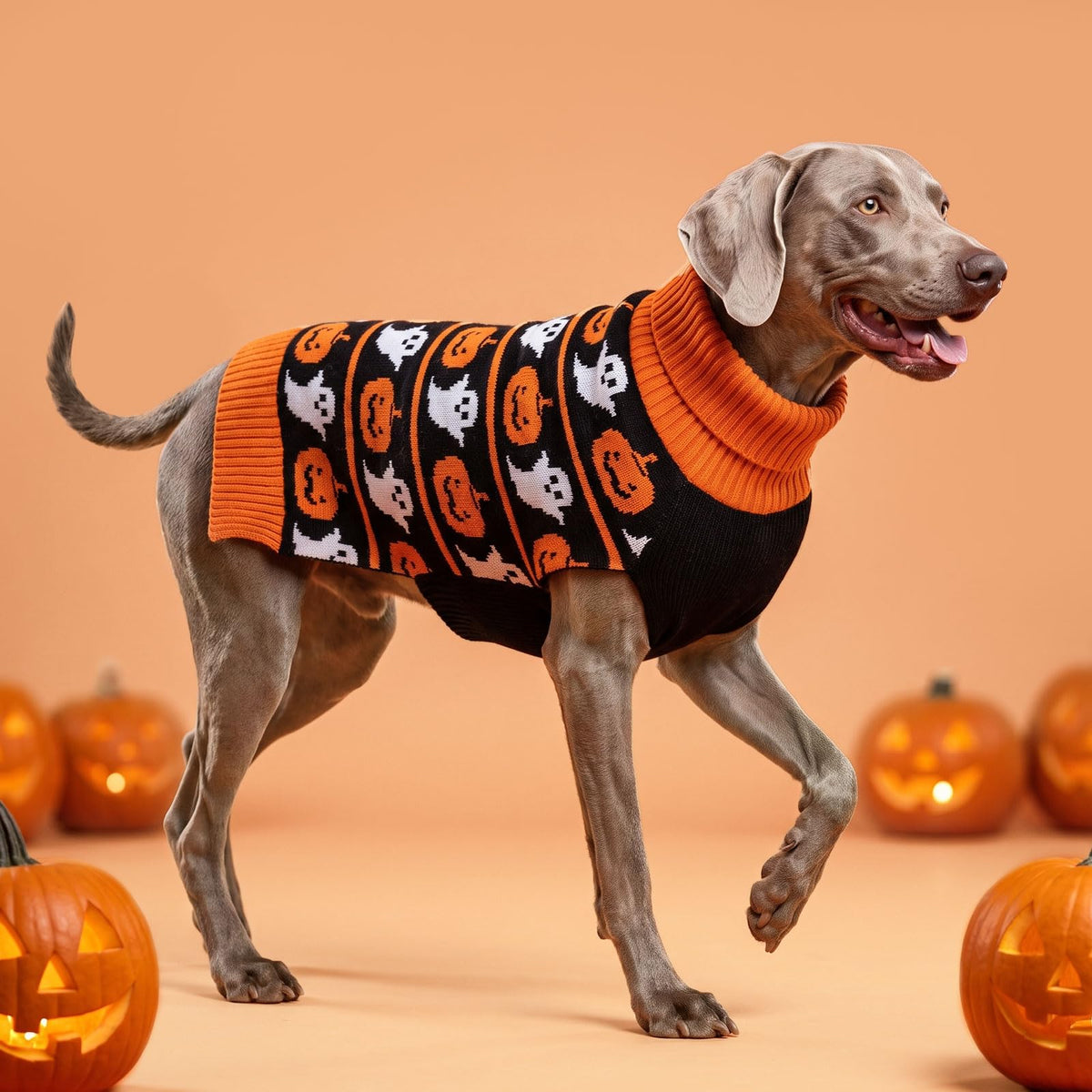 Dog Halloween Sweater for Large Dogs Knit Pet Outfit with Pumpkin (2XL (35-60lbs) / 01#Halloween pumpkin)