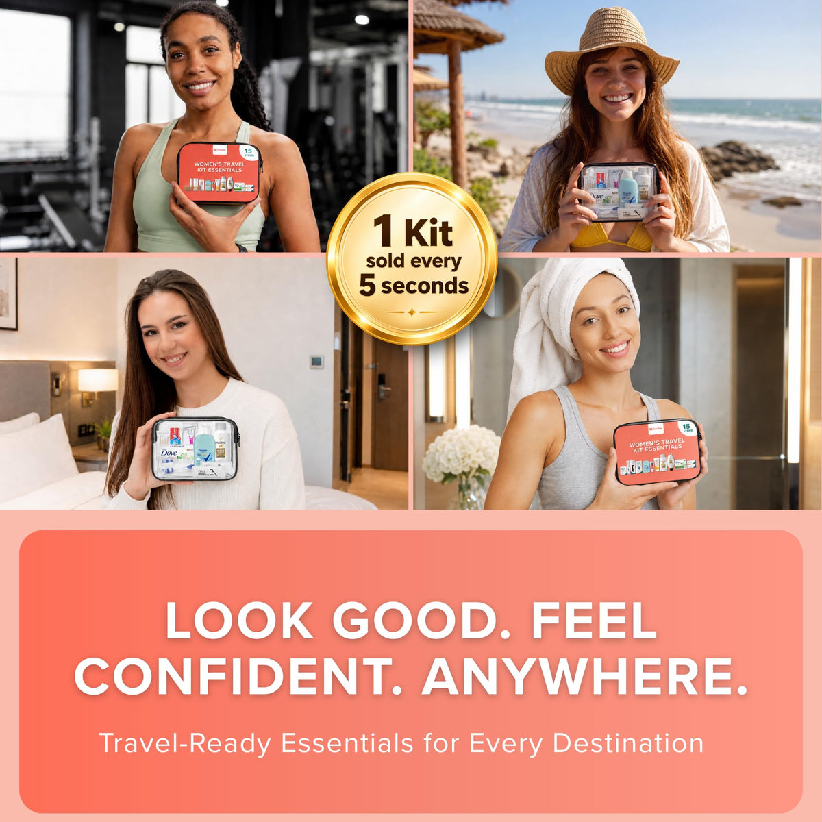 Travel Essentials For Women TSA Approved Toiletry Bag & Travel Size Kit (1 Pack)