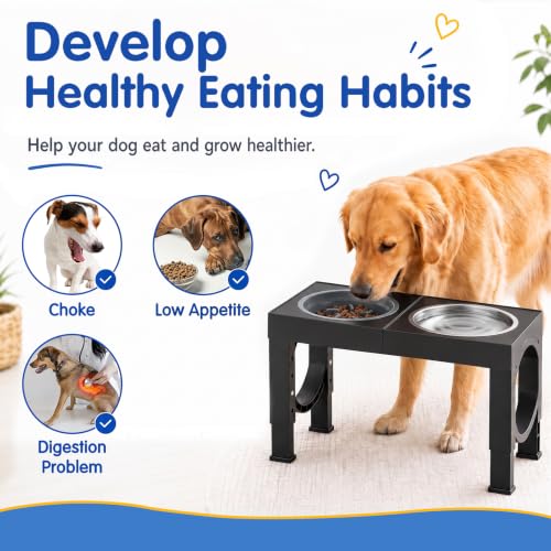 Elevated Dog Bowls Large Breed Raised Dogs Bowl Stand Large (A-Black)