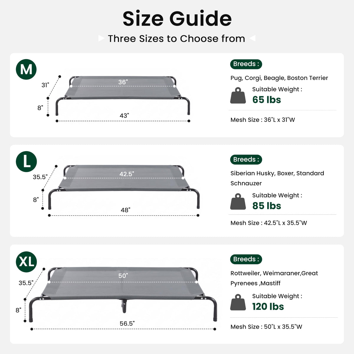 Elevated Cooling Dog Bed for Extra Large Dogs (Grey / 56.5" X 35.5" X 8")