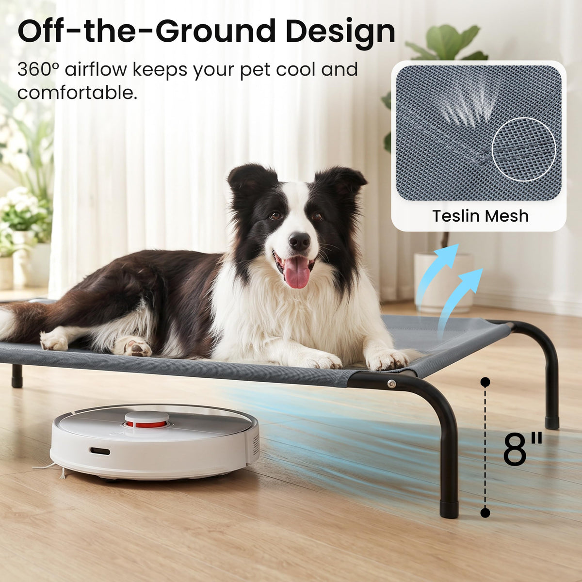 Elevated Cooling Dog Bed for Large Dogs (Grey / 48" X 35.5" X 8")