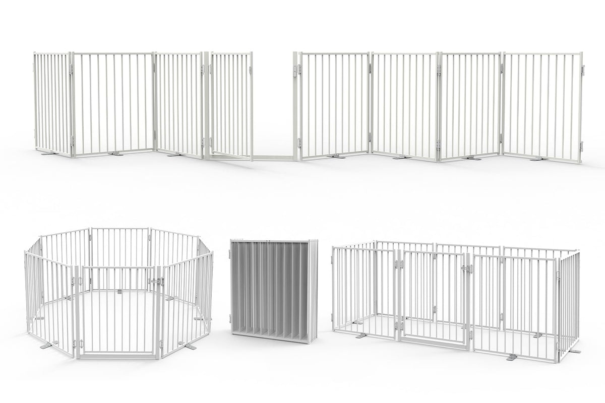 Freestanding Dog Gate with Door for Indoor & Outdoor (White / 【8 Panels with Door】208"W×30"H)
