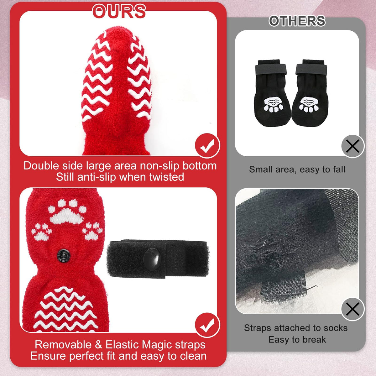 Anti Slip Dog Socks to Prevent Licking Paws for Hot Pavement (Thick Red / X-Large)