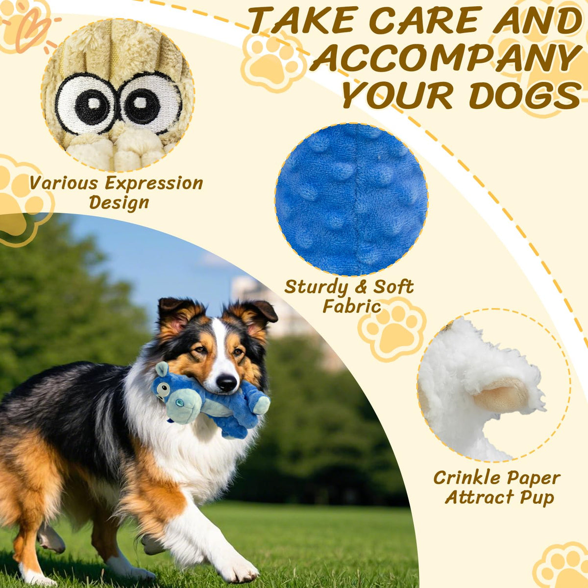 Squeaky Stuffed 3PCS Dog Toys (Blue&Khaki&White)