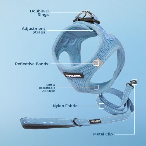 Voyager Step in Air All Weather Mesh Harness and Reflective Dog 5ft Leash Combo with Neoprene Handle (Baby Blue / XL (Chest: 20.5 - 23"))