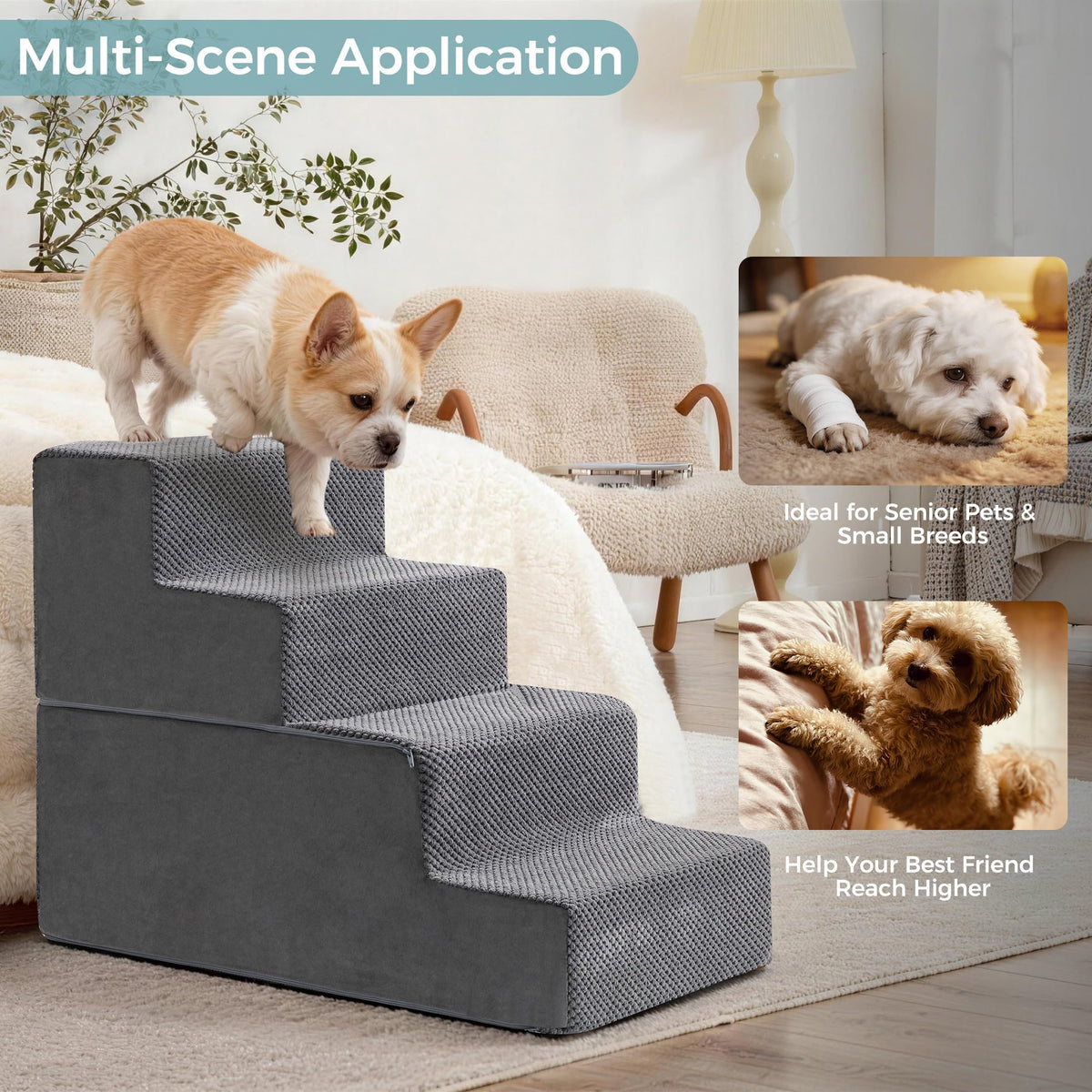 Dog Stairs Steps and Ramp for High Bed & Sofa (Gray / Standard)