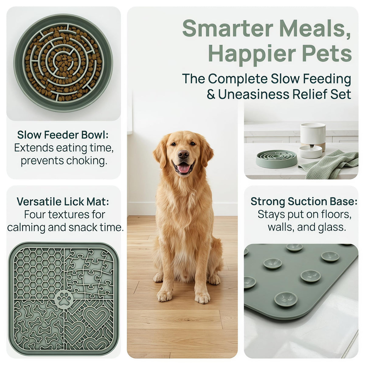 Dog Cat Lick Mat and Slow Feeder Bowl Set (Blue)