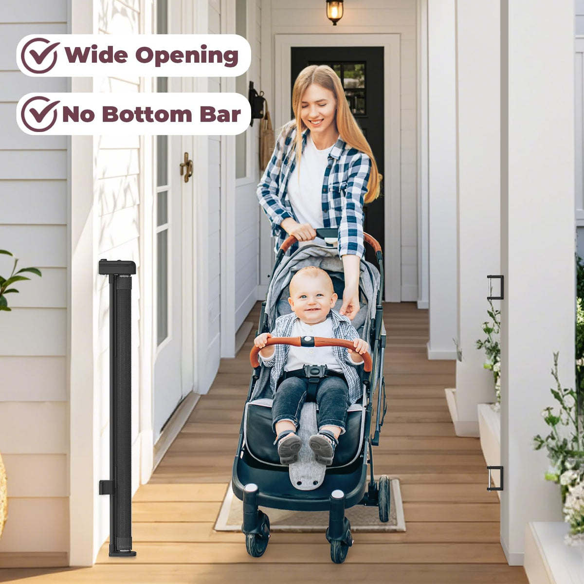 76" Retractable Baby Gates Extra Wide (Black / 34" Tall x 76" Wide)