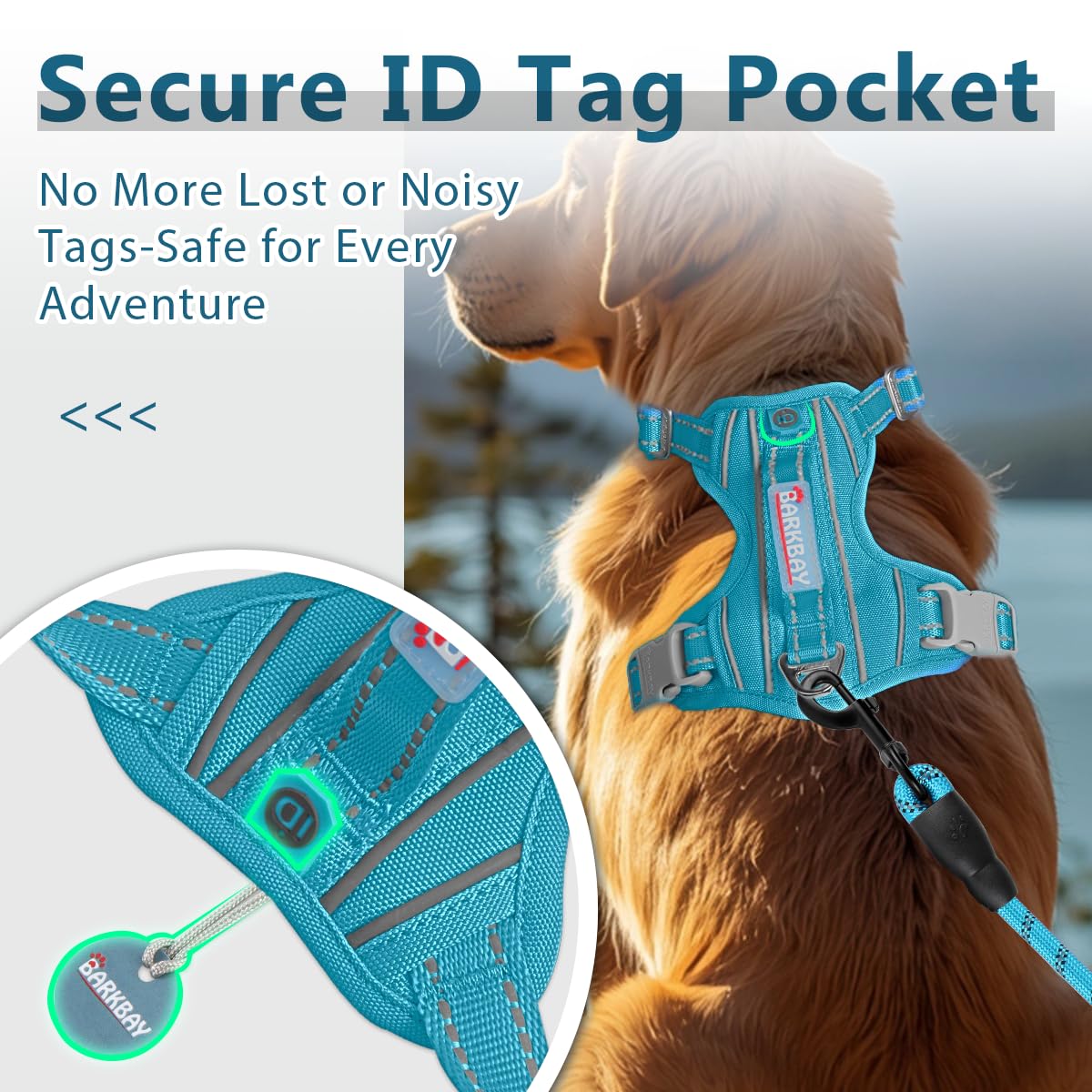 No Pull Dog Harness for Large Dogs (Aqua-Oxford / X-Large(Chest:30-38”))