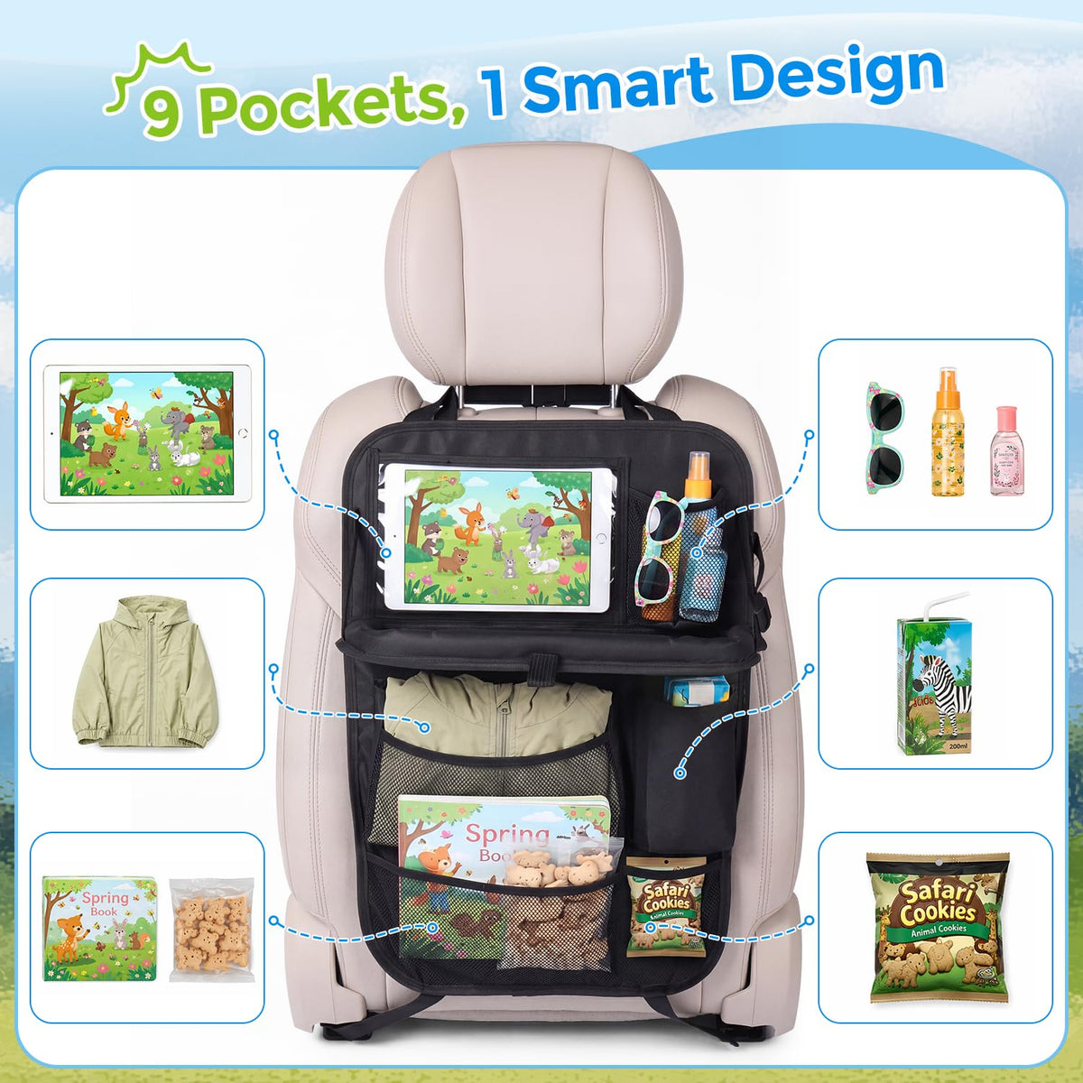 Backseat Car Organizer with Foldable Tray