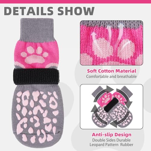 Dog Socks Shoes for Hot Pavement (Pink+Grey / X-Small(4 Pack))