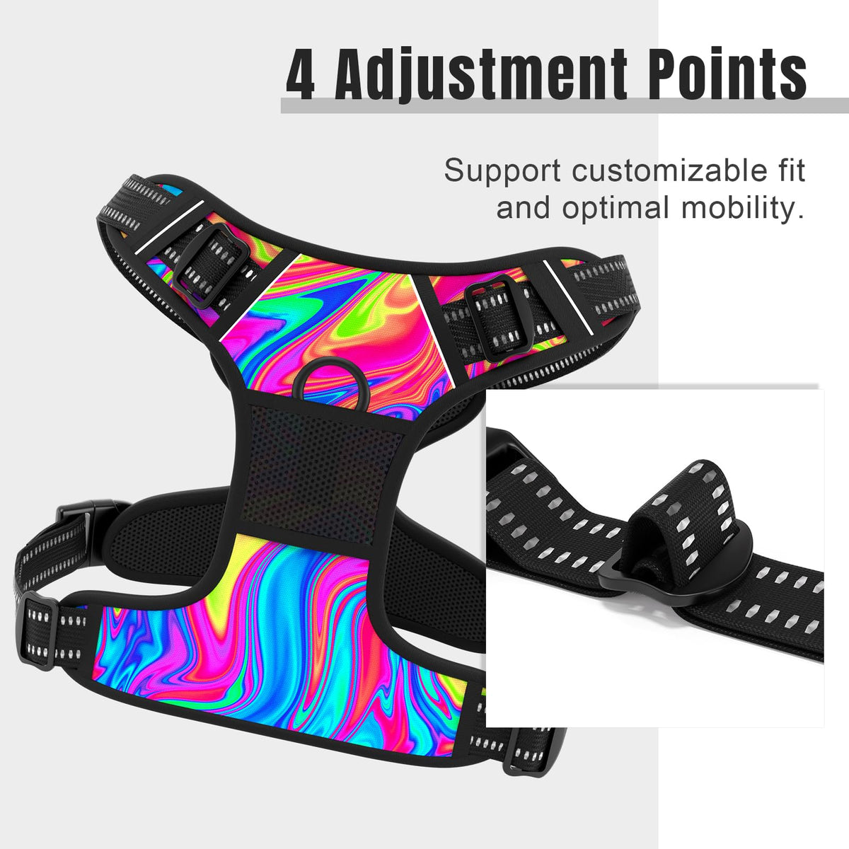 No Pull Dog Harness (Abstract Rainbow Art / Medium)