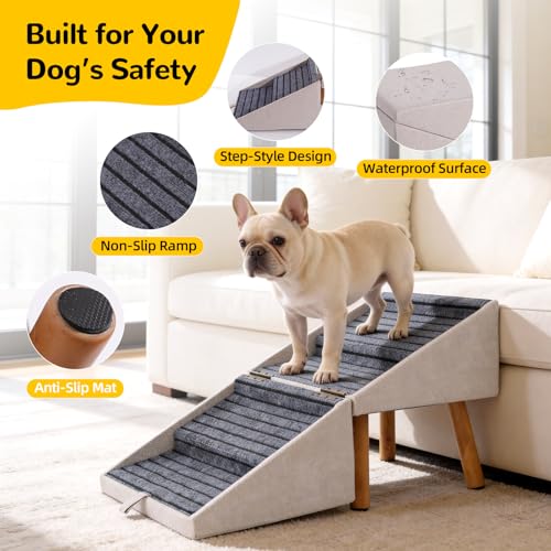 Dog Stairs for Small Dogs (Light Beige / XL(17.13”H))