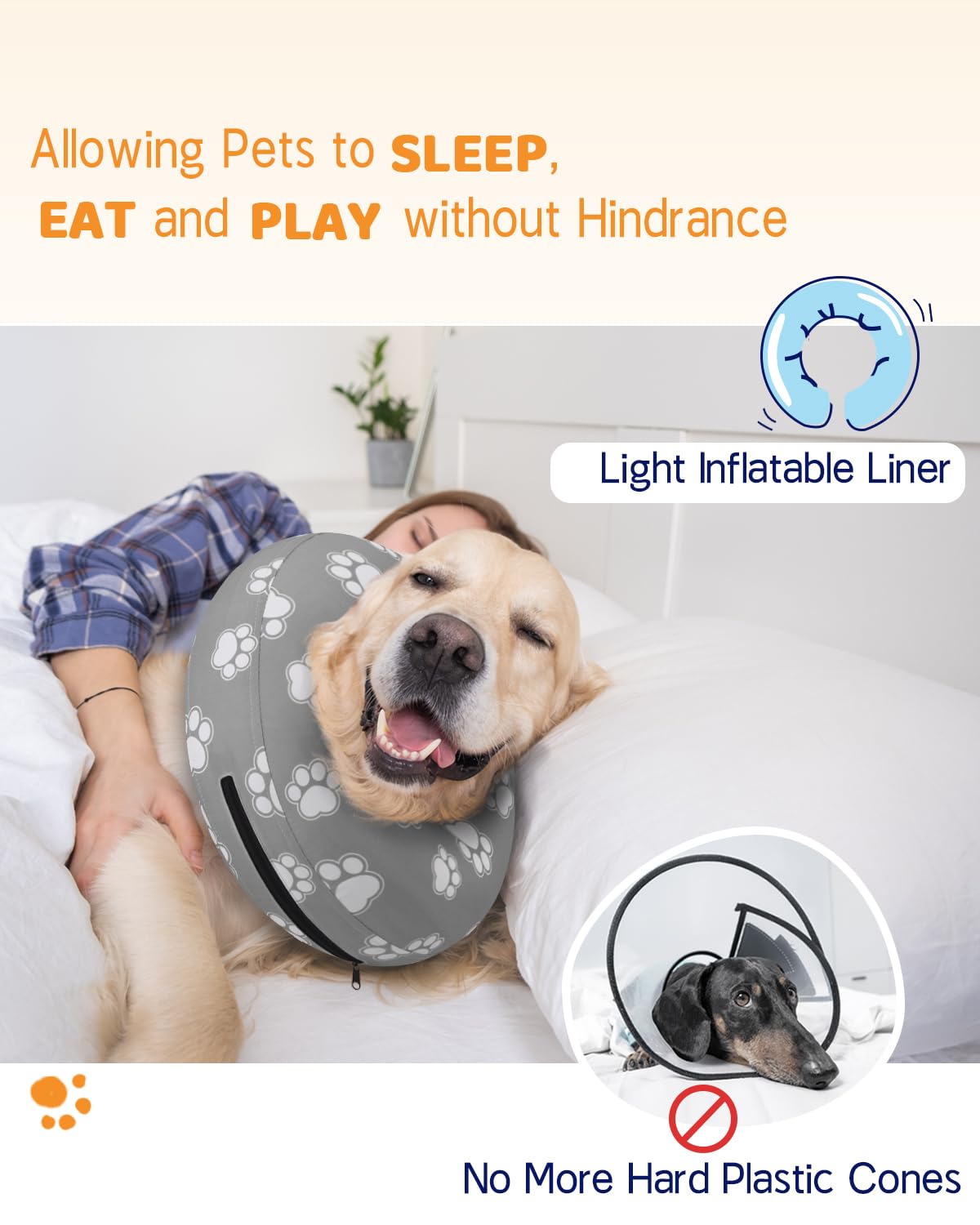 Inflatable Dog Cone Collar Alternative After Surgery (T Paw Grey / XL(Neck 14"-18"))