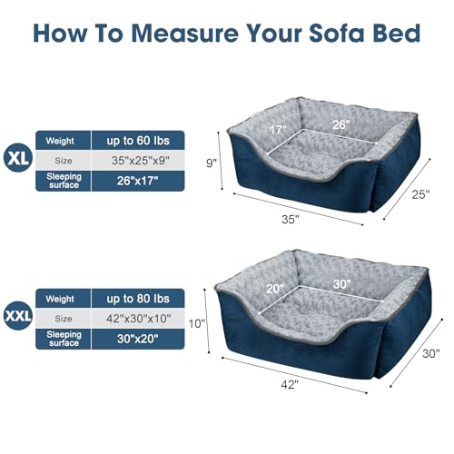 Rectangle Dog Bed for Large Medium Small Dogs (Navy Blue / XL(35"x 25"x 10"))