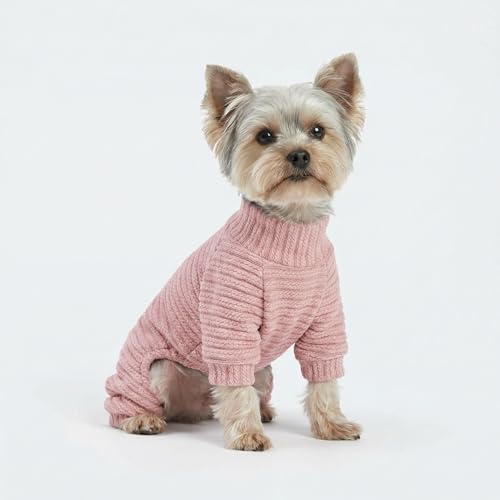 Turtleneck Knitted Dog Sweater Puppy Pajamas Thermal Doggie Winter Clothes Knitwear Pet Coats Cat Apparel Pink Small (Small / Light Pink)