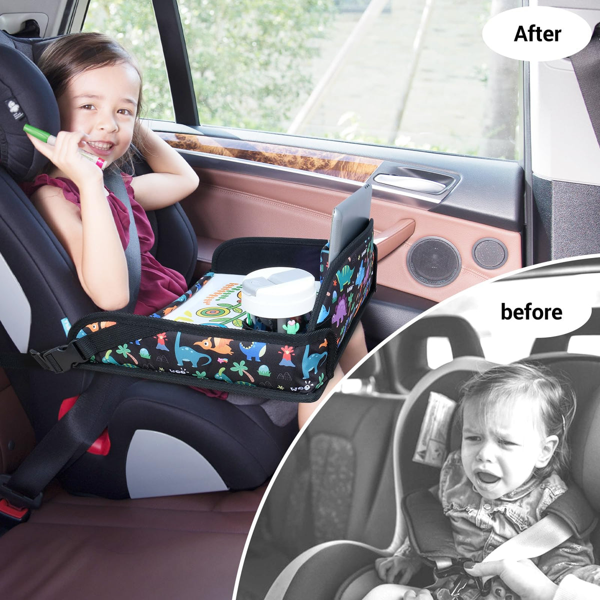 Kids Travel Tray for Toddler Car Seat (Dinosaur)