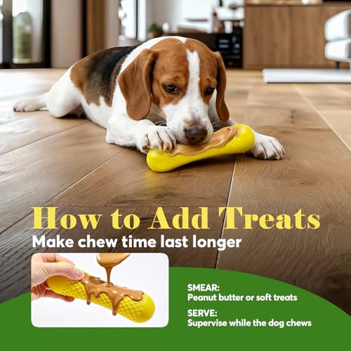 Natural Rubber Dog Chew Toys Tough Dog Toys for Aggressive Chewers (Yellow-Bone)