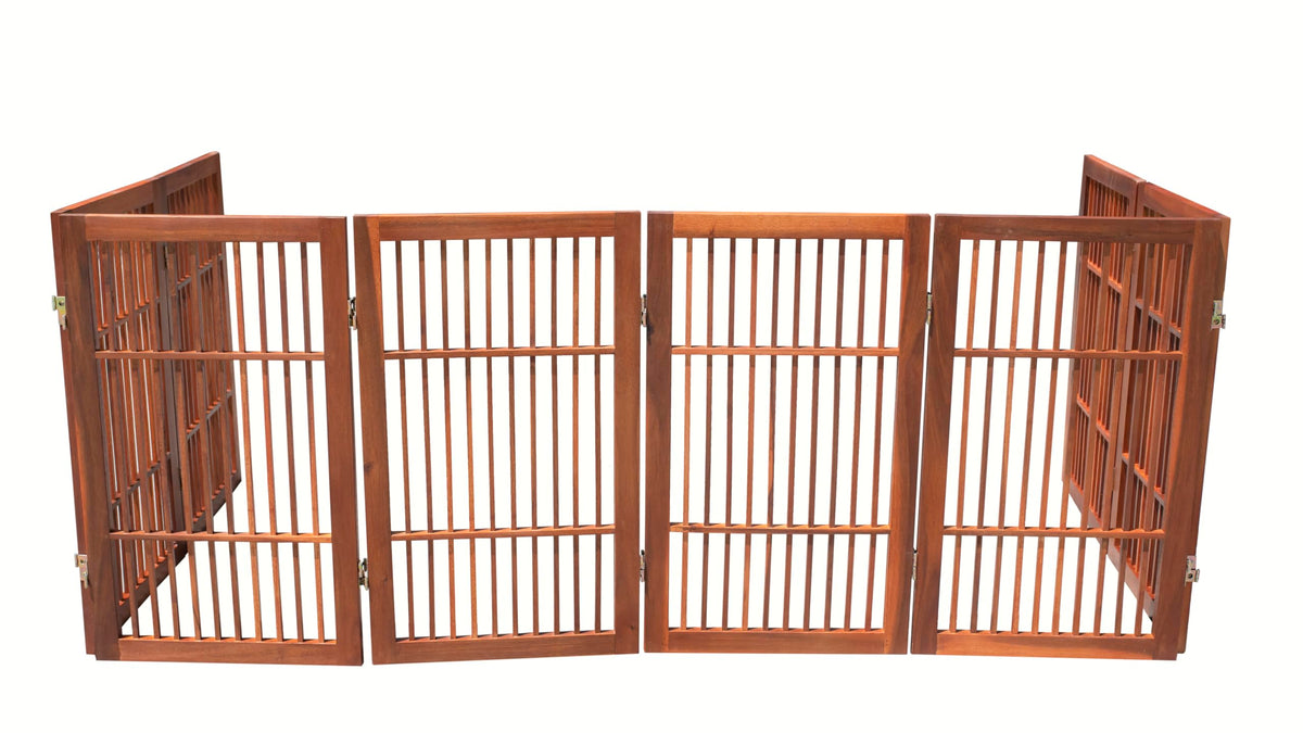 Pet Dog Gate Freestanding (8 Panel 30" Tall / Brown Pet Gate)
