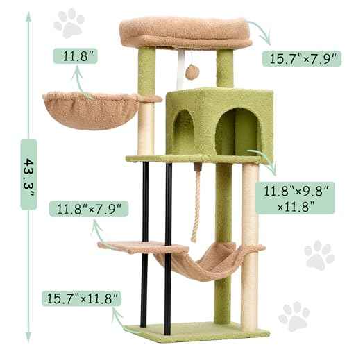 Cat Tree 43.3'' Cat Tower with Hammock for Kittens GCT004SGY (43.3 inches / Green and yellow)