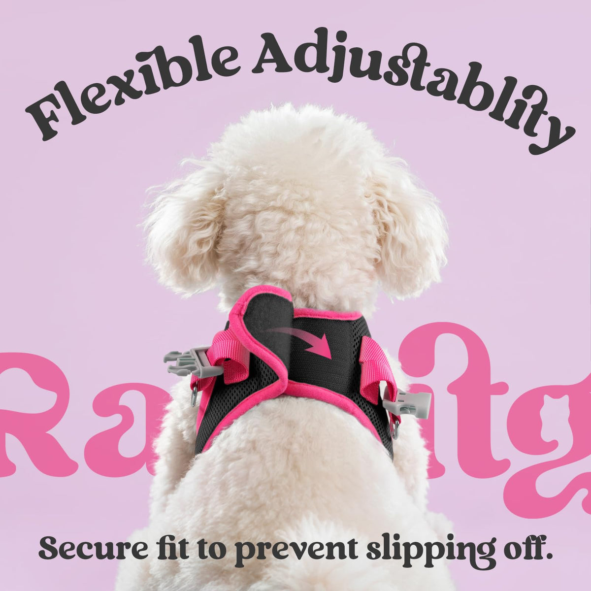 Dog Harness Small Sized and Leash Set (Black & Rose Red / L (Chest: 18.2"-20.5"))