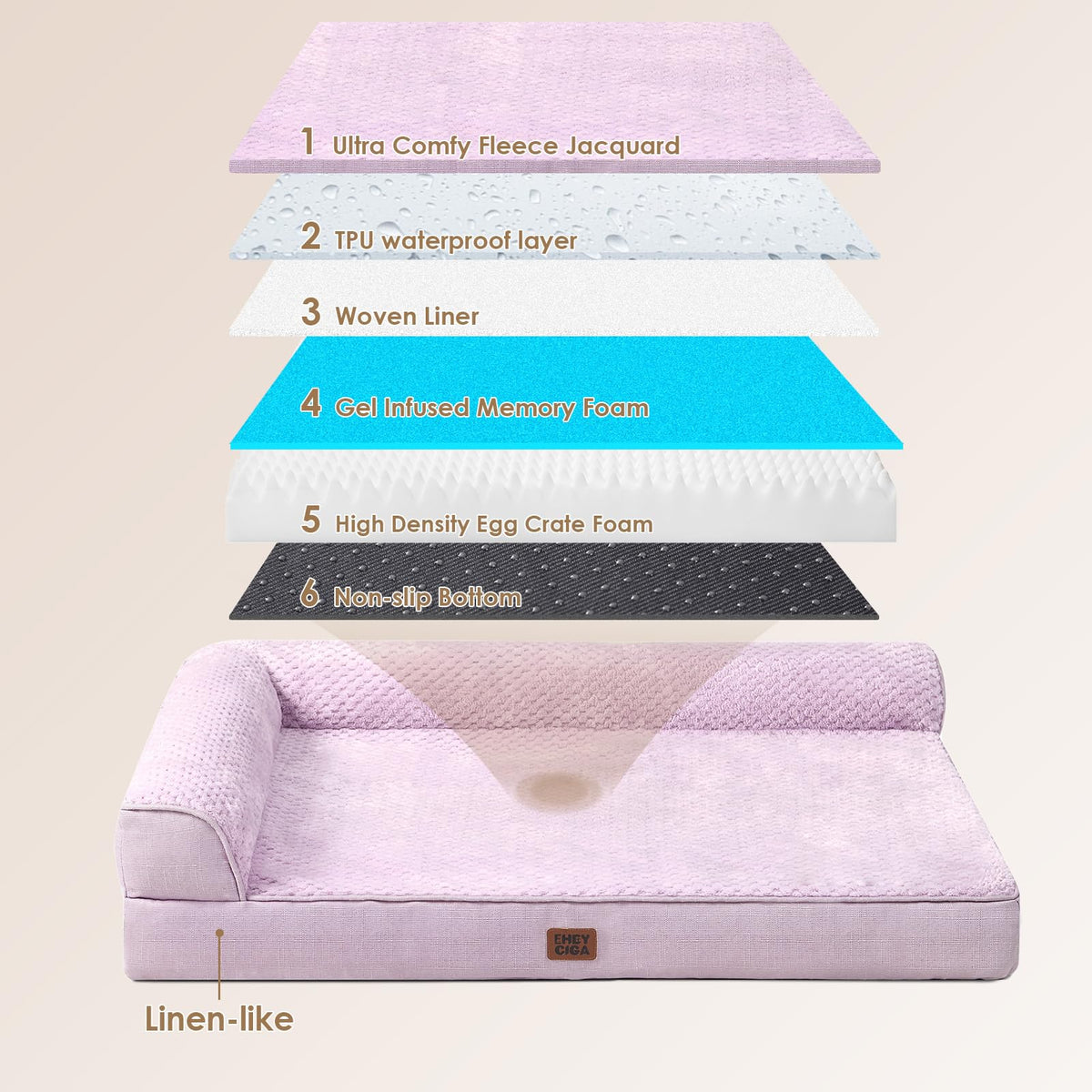 Orthopedic Dog Bed (Lilac / 35.0"L x 22.0"W x 6"Th)