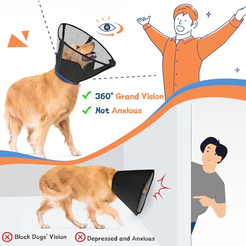 Dog Cone Collar Soft to Stop Licking Surgery Recovery Alternative (Black and Blue / S(Depth: 7.3in, Girth: 11.4-12.6in))