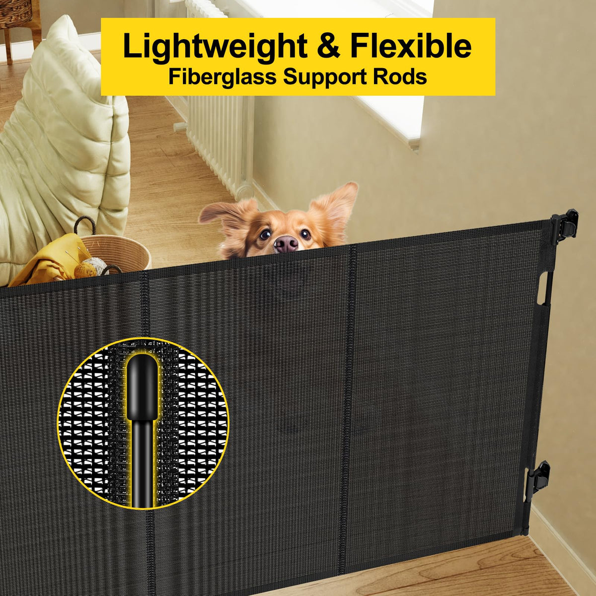 Reinforced 42" Tall x 100" Extra Wide Retractable Baby Gates for Doorways (Black / Reinforced 42" Tall X 100" Wide)