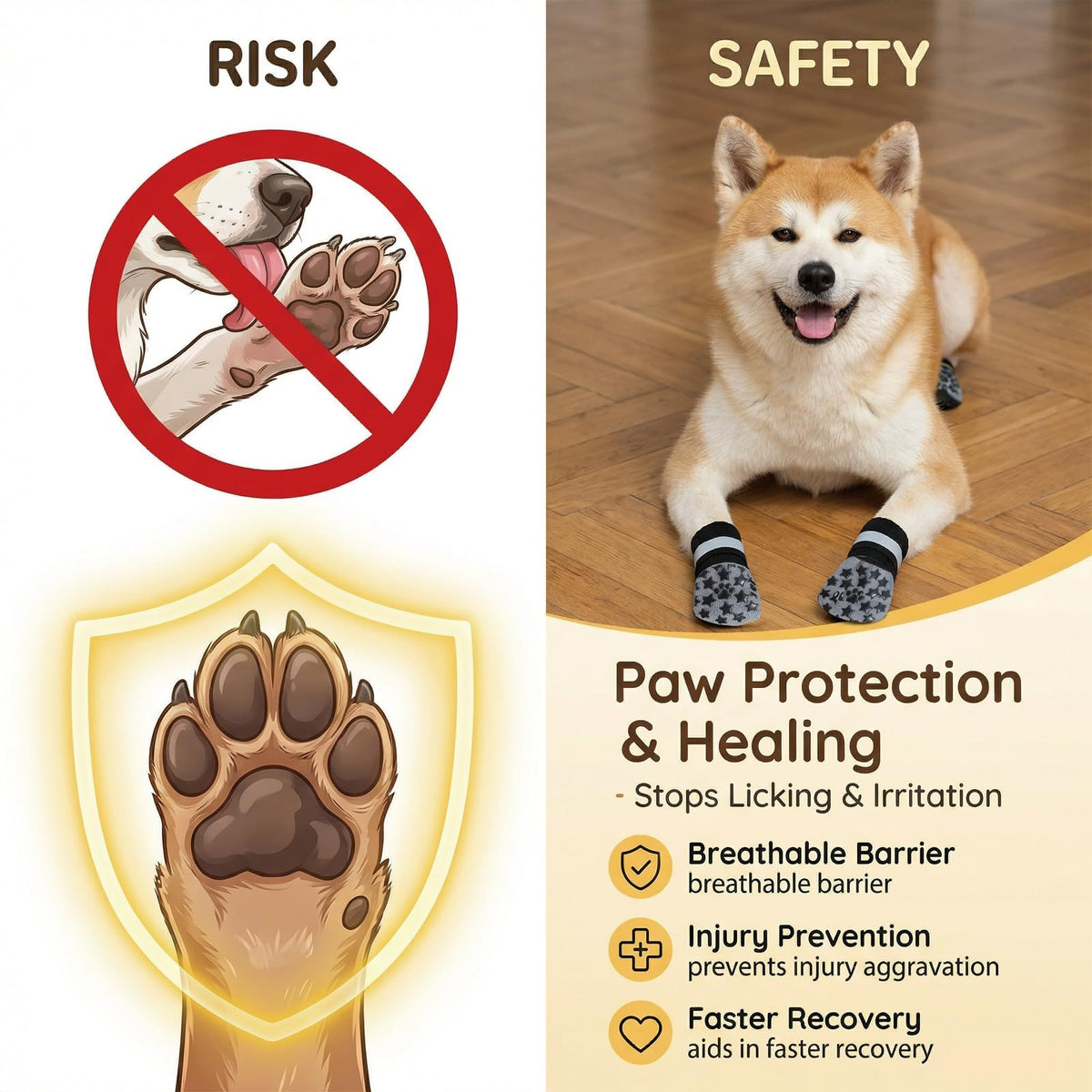 Reflective Dog Socks Grippy Socks Prevent Licking Paws (Classic Grey / Small)