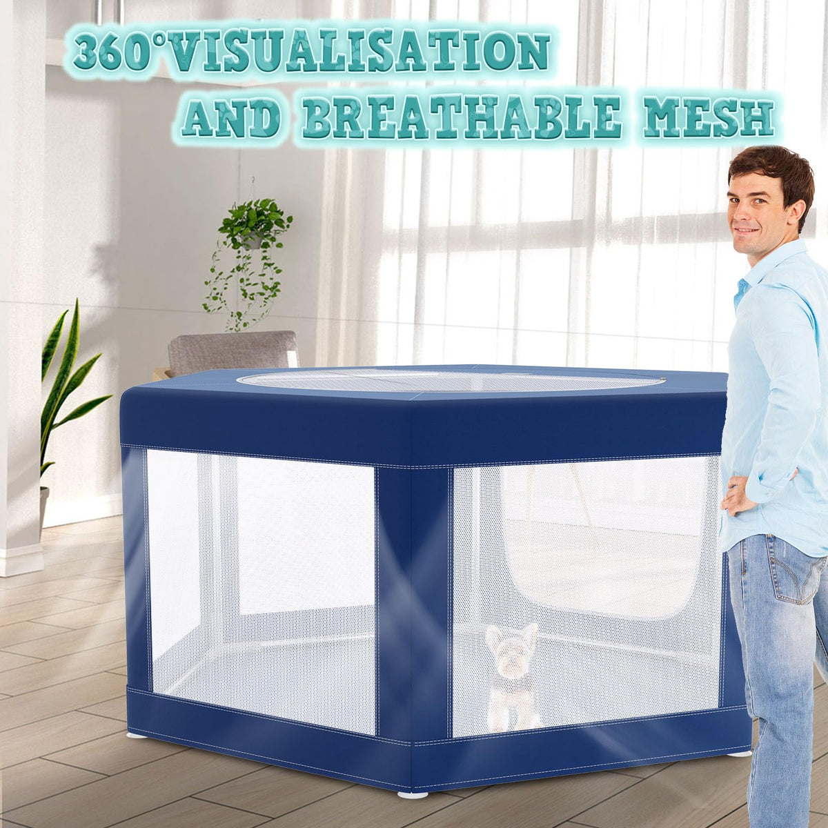 45x45 Inches Hexagonal Type Puppy Playpen (Blue / 45x45 IN Hexagonal)