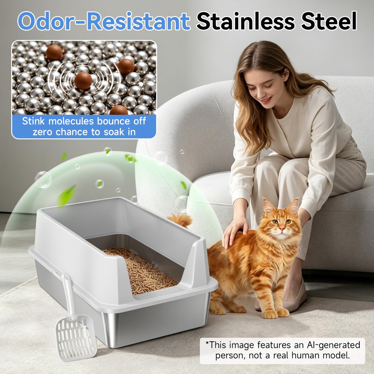 Stainless Steel Sifting Cat Litter Box for Pine Pellets (Light Gray-sifter)