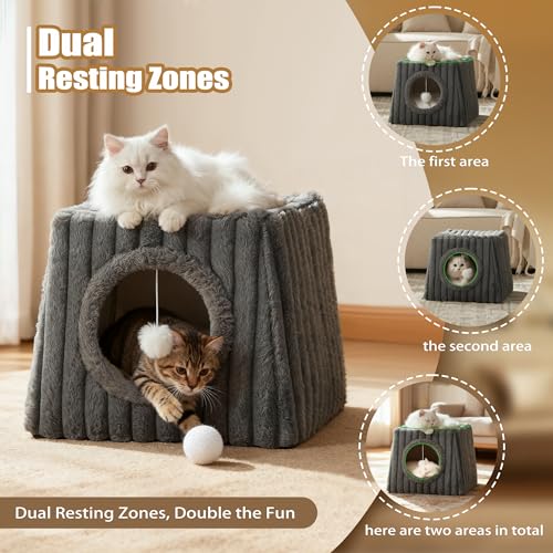 Cat Cave House 18.8"x15.4"x15.4" XL with Fluffy Balls (Deep Grey / XL)