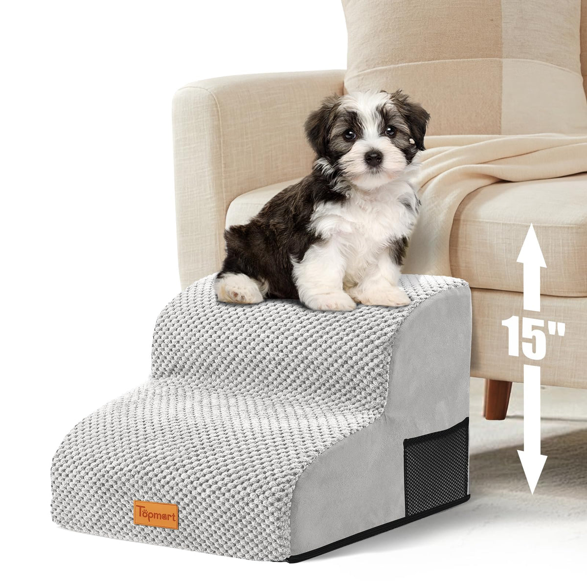 High Density Foam Pet Steps 2 Tiers (Light Grey / 15.7*15.7*11.8)