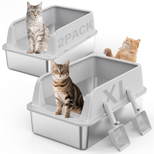 2PACK Stainless Steel Litter Box (Silver Grey / XL)