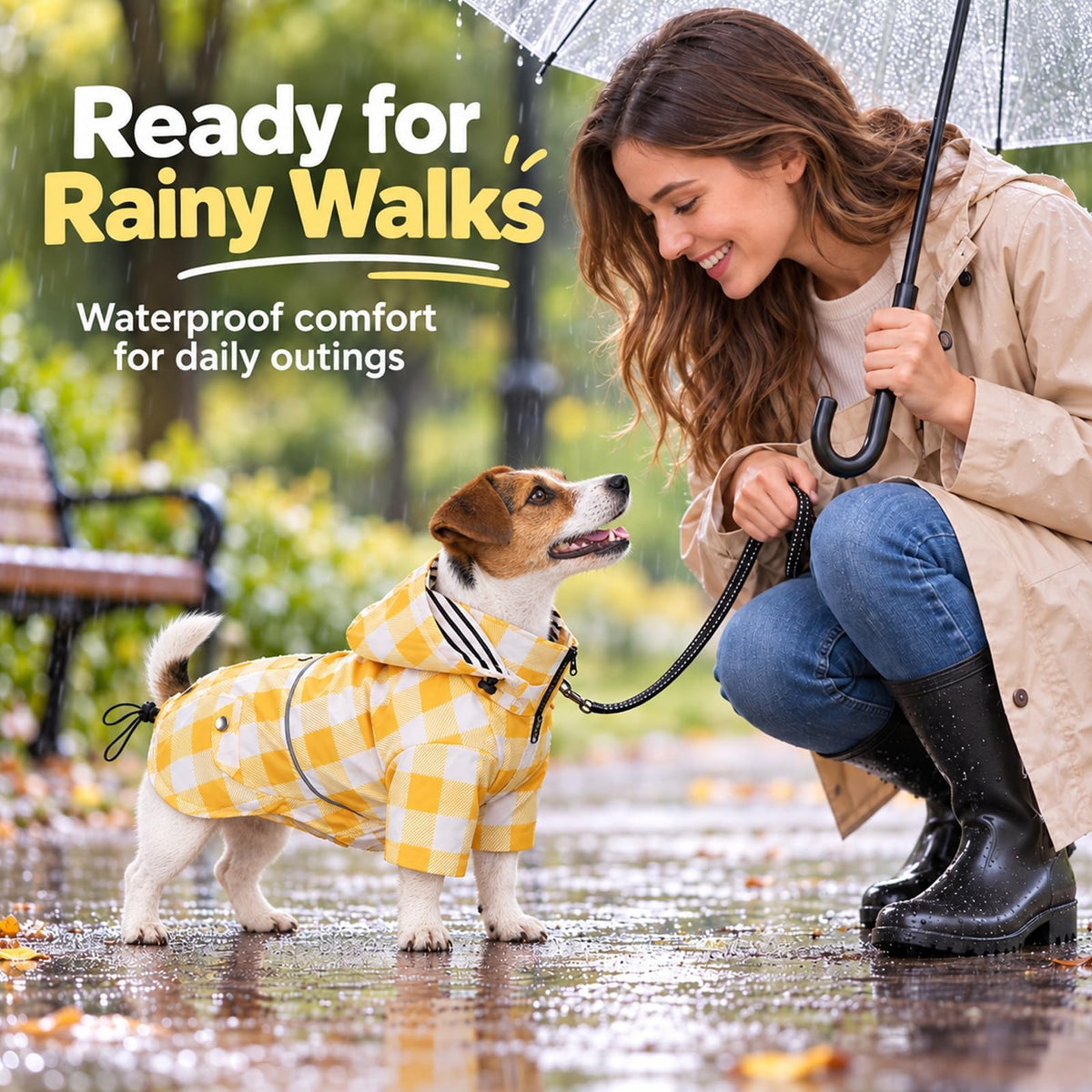 Dog Rain Coat Waterproof Raincoat Puppy Jacket with Buttons Zipper Hood Drawstring Fit for Yorkie Terrier Schnauzer Poodle Border Collie Labrador Golden Retriever 8lbs to 80lbs (X-Large / White/Yellow Paid)