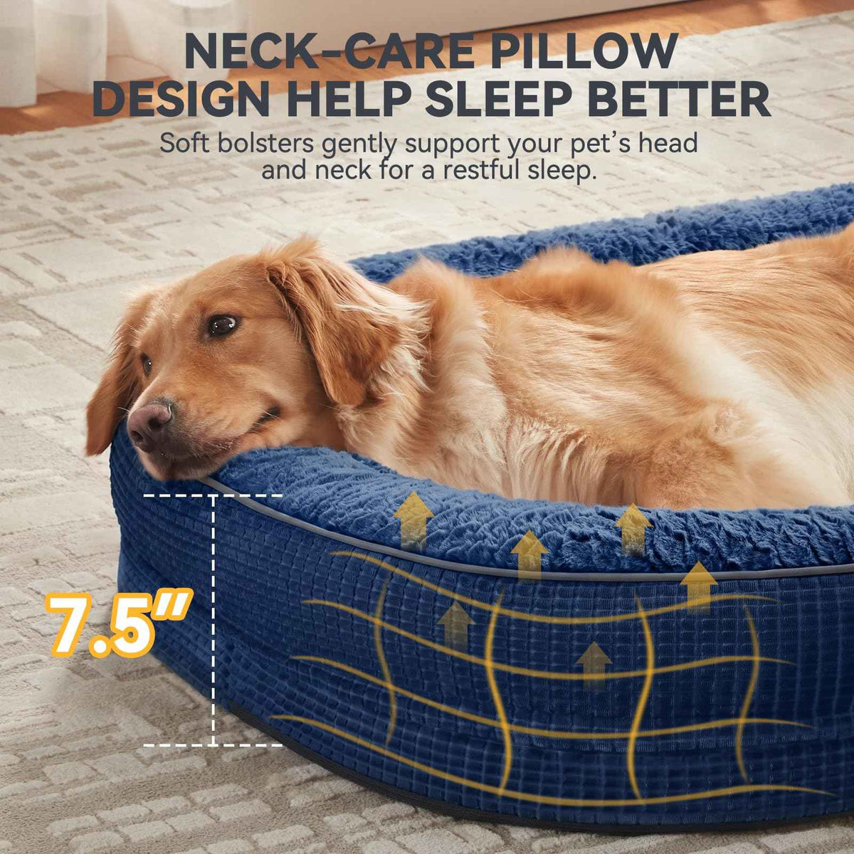 XXL Orthopedic Dog Bed for Large Dogs (Navy Blue / 48"l X 35"w X 7.5"th)