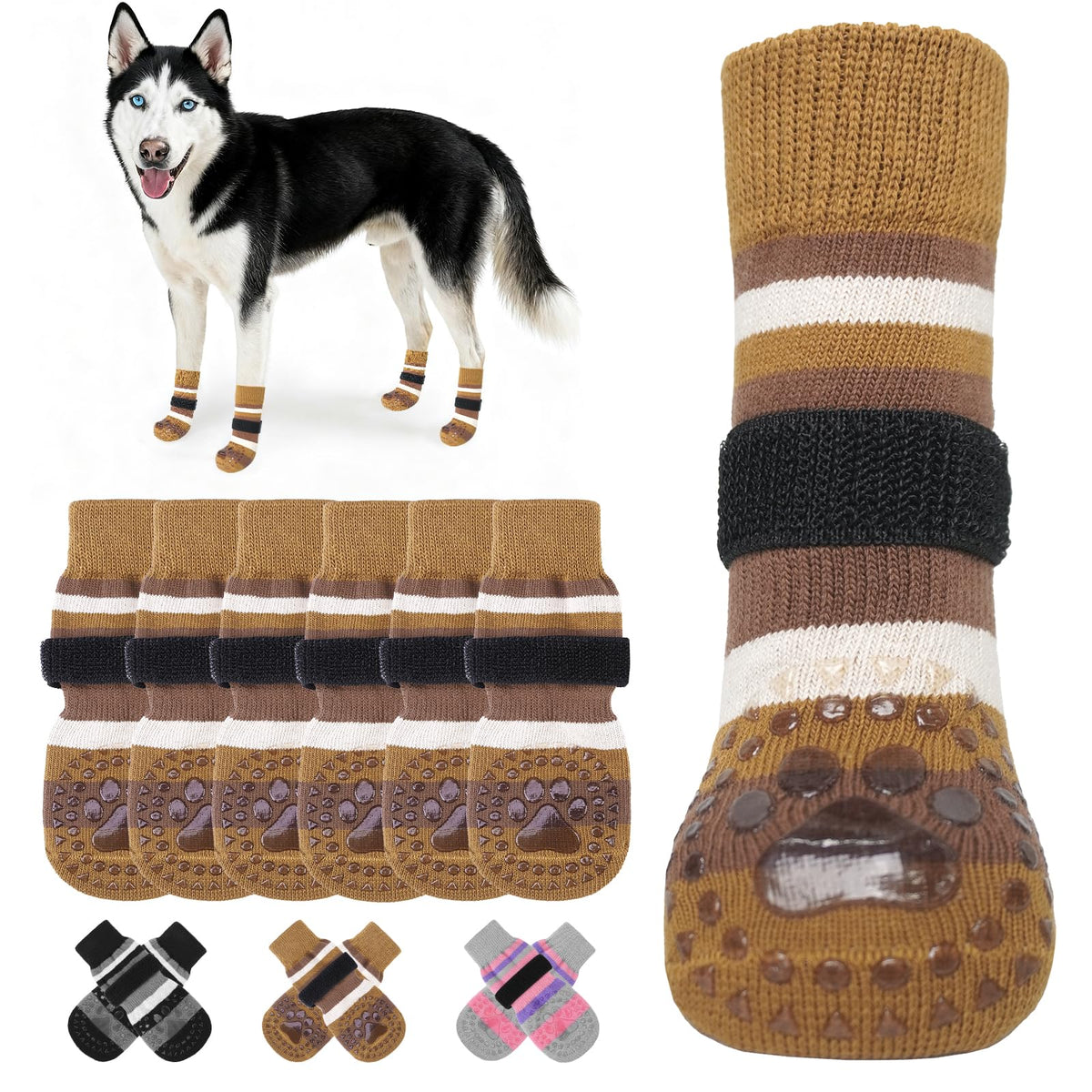 Anti Slip Dog Socks to Prevent Licking Paws and Slipping (Brown / Small/Medium)