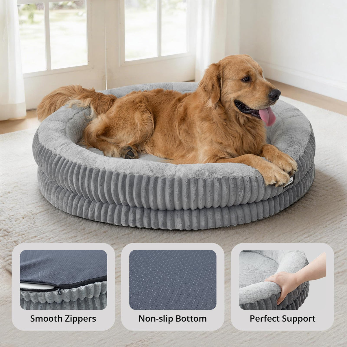 Donut Dog Bed (43.0"L x 43.0"W x 8"Th / Grey)