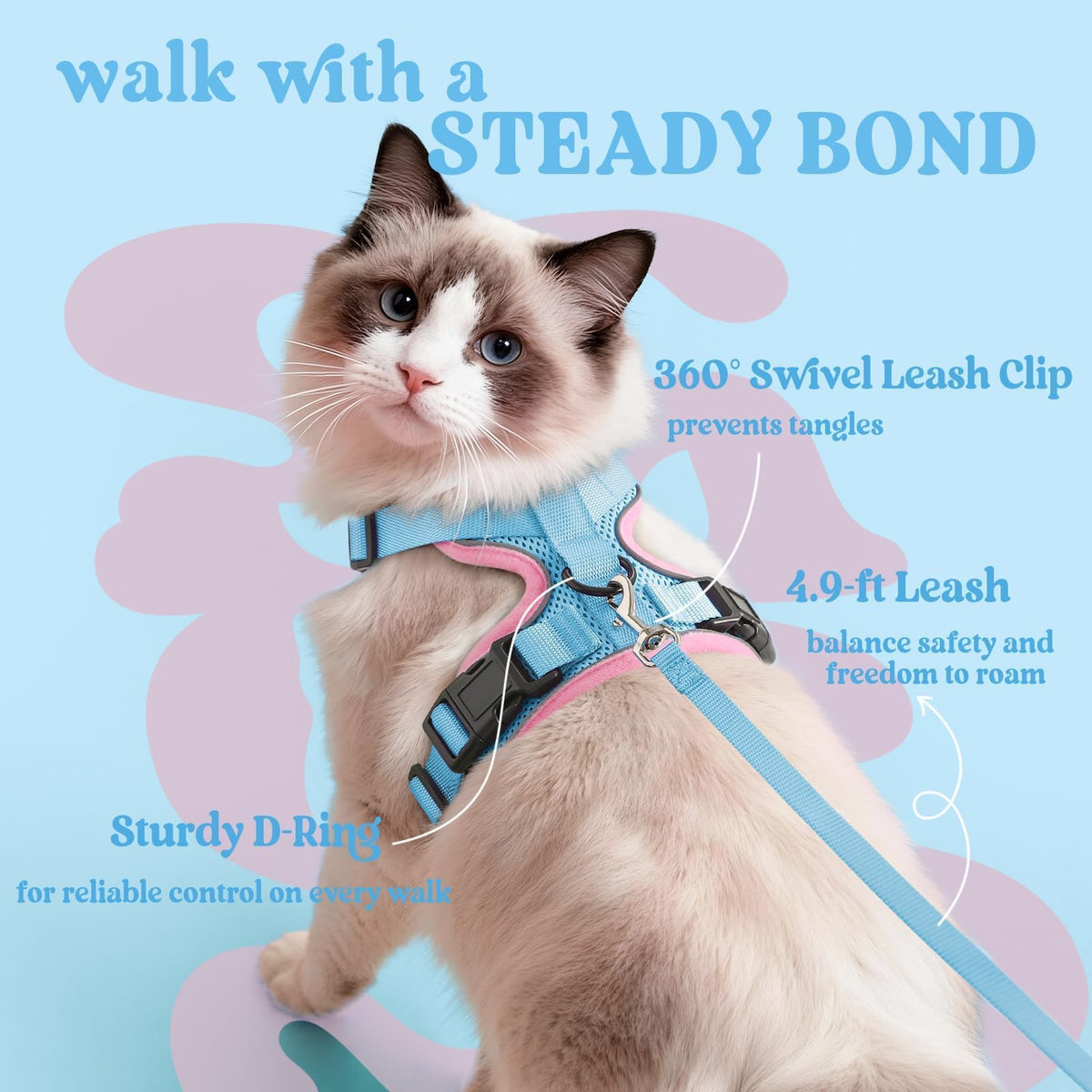 Cat Harness and Leash Set (Xs / Light Blue & Pink)