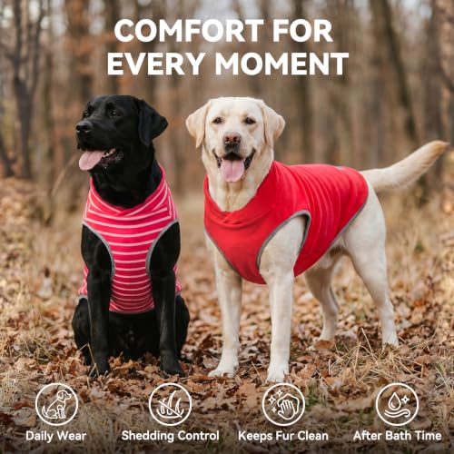 2 Pack Fleece Dog Sweater Pullover Lightweight Reflective Jacket (XX-Large / Red & Red Stripes)
