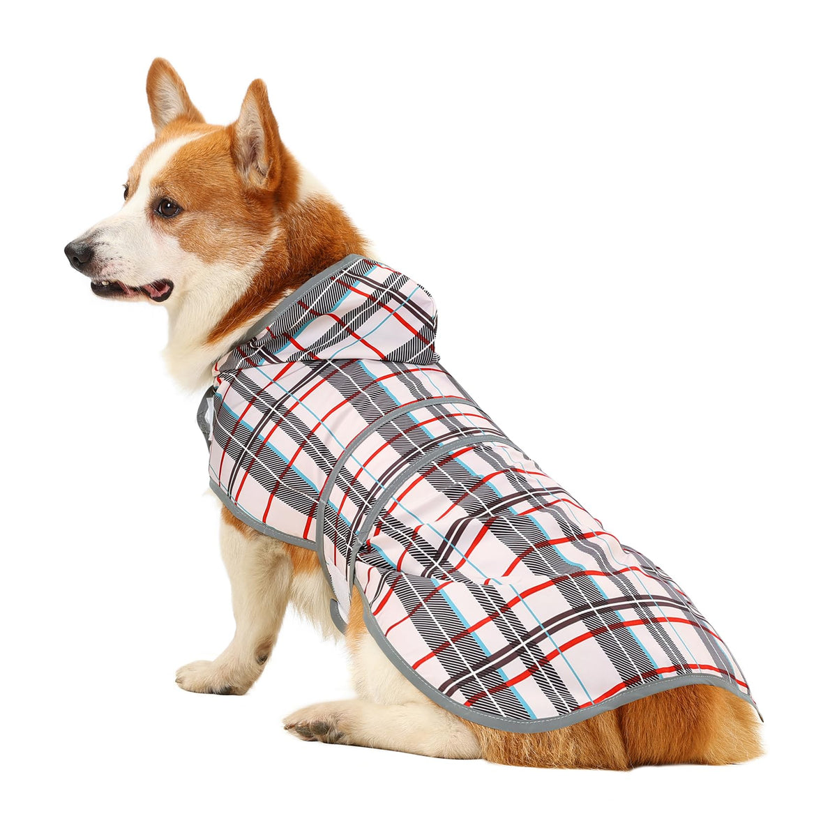 Dog Raincoat for Large Dogs Waterproof Jacket Hooded Rain Coats with Reflective Strips Leash Hole & Poncho Adjustable Fit (Khaki Plaid / Large)