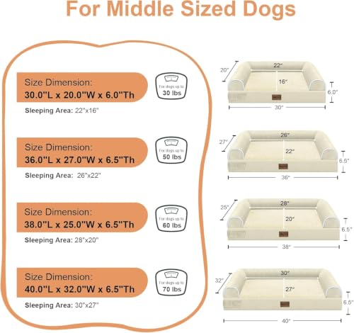 Orthopedic Dog Bed for Medium Dogs (Beige / 30.0"L x 20.0"W x 6.0"Th)
