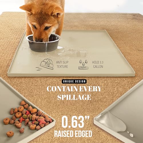 23x16 Waterproof Silicone Dog Food Mat (Sand Beige / 23" x 16")
