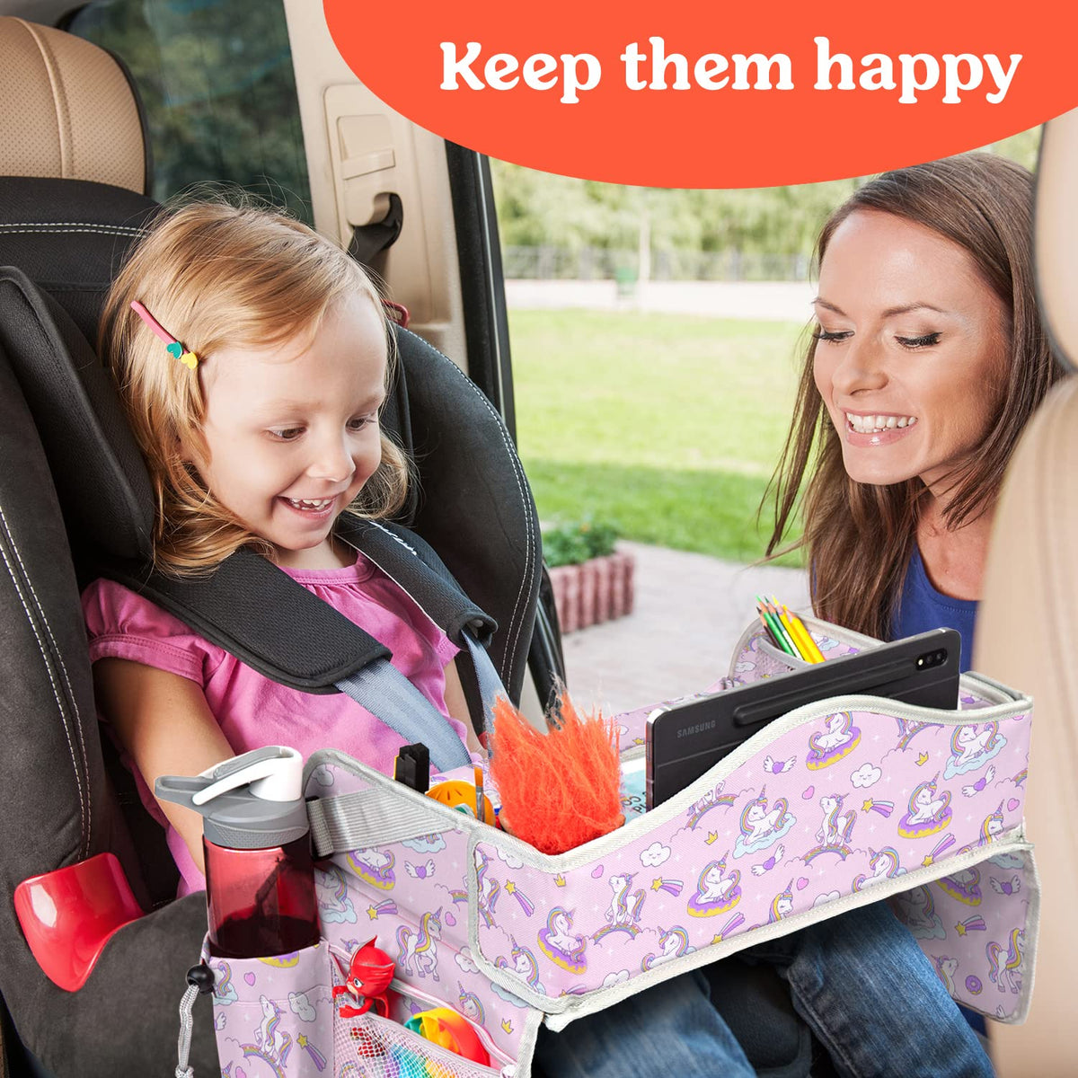 Kids Travel Tray for Car (Pink Unicorn)
