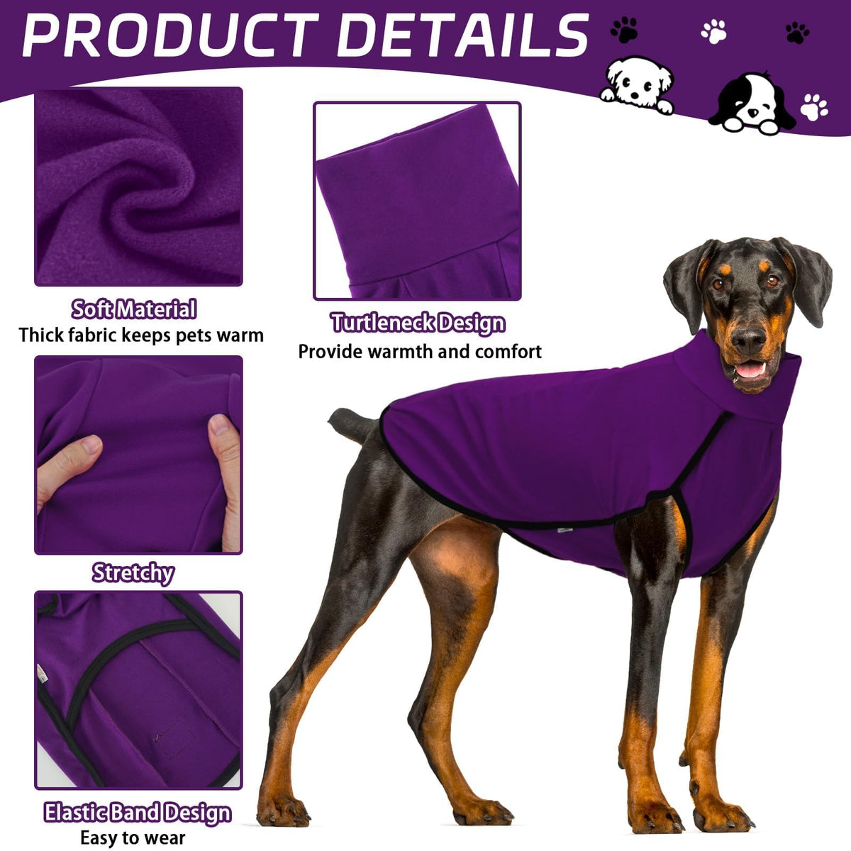 2 Pack Dog Fleece Sweater Dog Sweatshirt Turtleneck Jacket Warm Stretchy Pet Cold Weather Clothes for Medium Large Dogs (Medium(Chest-23.6") / Purple, Claret)