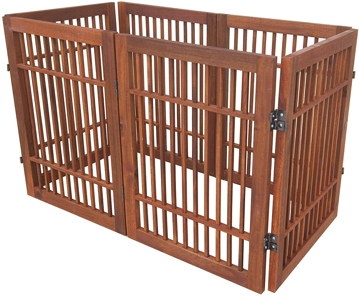 Freestanding Wooden Dog Gate Foldable Indoor Pet Gate No Drill Expandable Barrier for Doorways Stairs Hallways Portable Wood Fence for Small Dogs & Puppies (6 Panel 24" Tall / Brown Pet Gate)