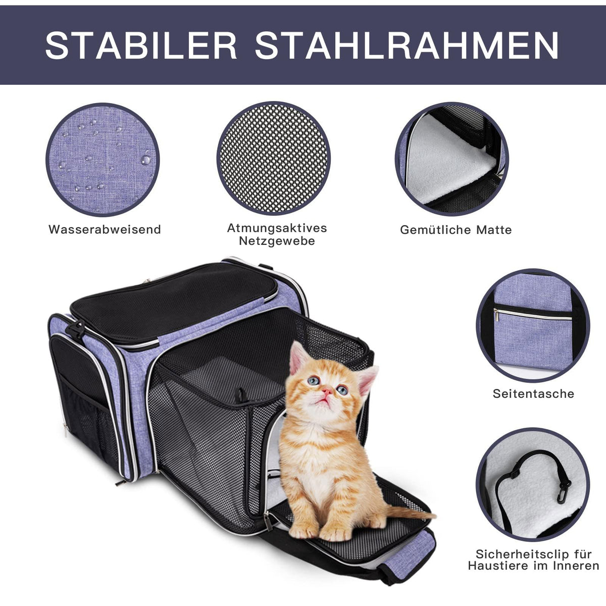 Cat Carrier Bag (Purple / 17.5"L x 12.0"W x 11.5"H)