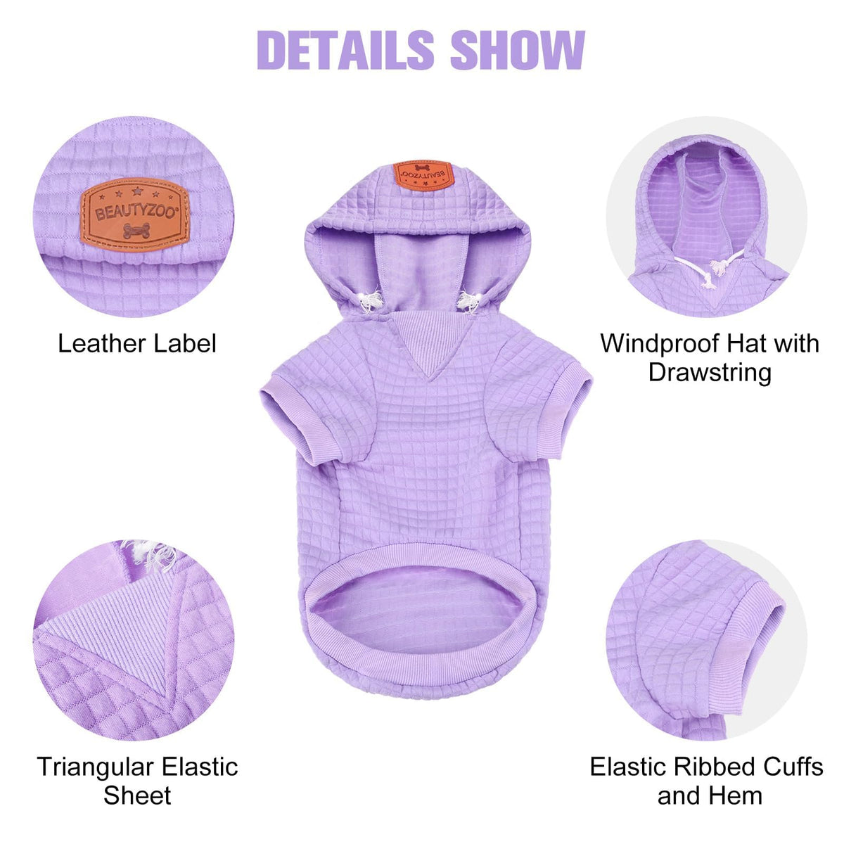 Dog Hoodies Sweater for Small Dogs (Purple / S (Back: 12",Chest: 16", Neck: 10"))