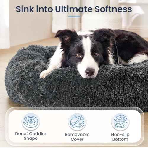 Calming Washable Dog Beds Large Sized Dog (Dark Grey / 36.0"L x 36.0"W x 8.0"Th(Removable))